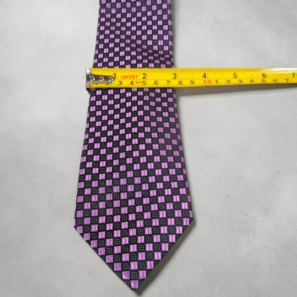 Sean John Silk Tie Mens Pink Black Checkered Grid Square Pattern VTG Y2K 3.5